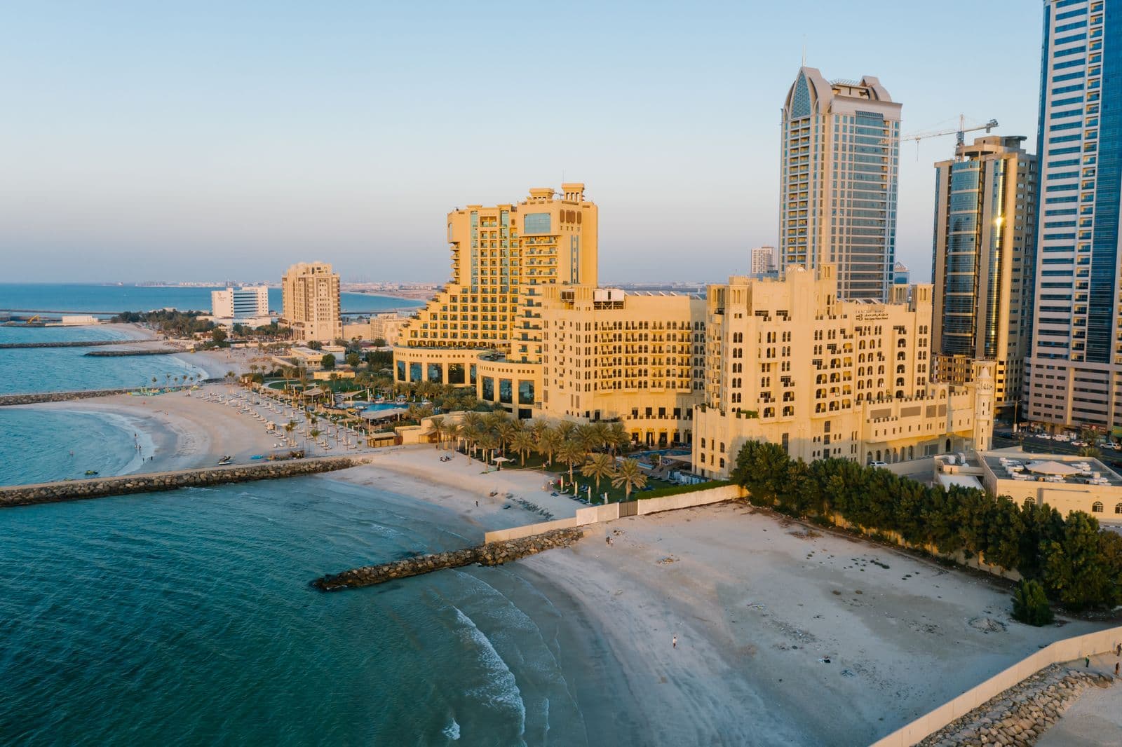 Ajman beachfront and skyline, United Arab Emirates